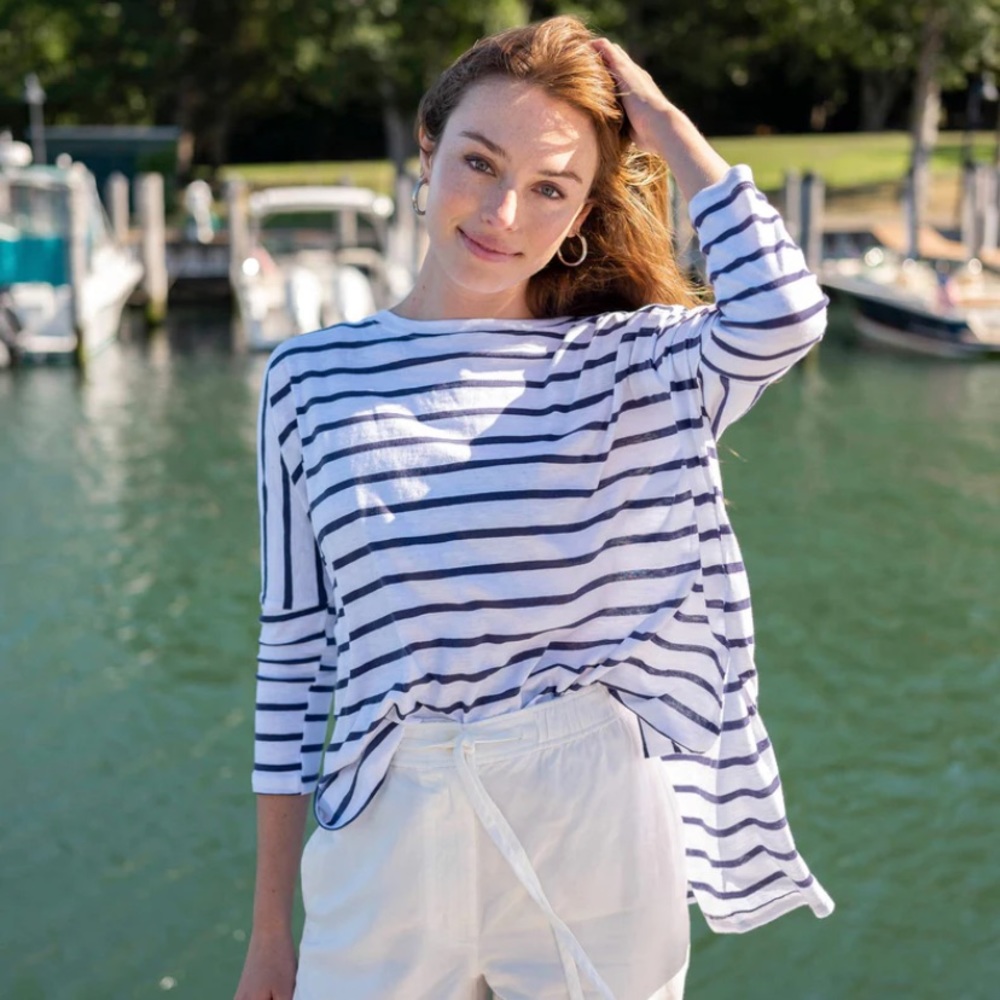 Mersea Catalina Slub Tee Navy stripe (OS)